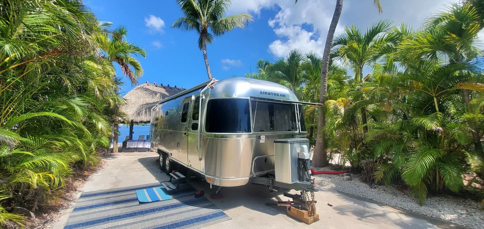 Airstream travel trailer with gleaming aluminum skin in the Florida Keys