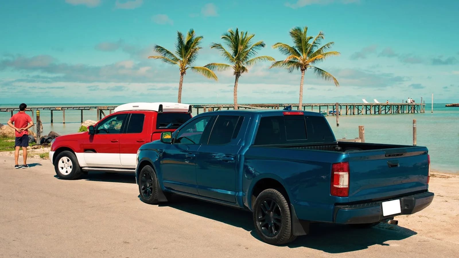 Clean pickup truck by the water after truck detailing in the Florida Keys